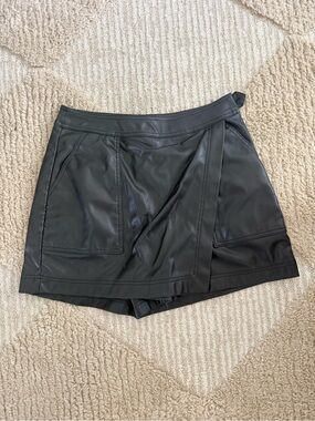 Black Faux Leather Wrap Shorts